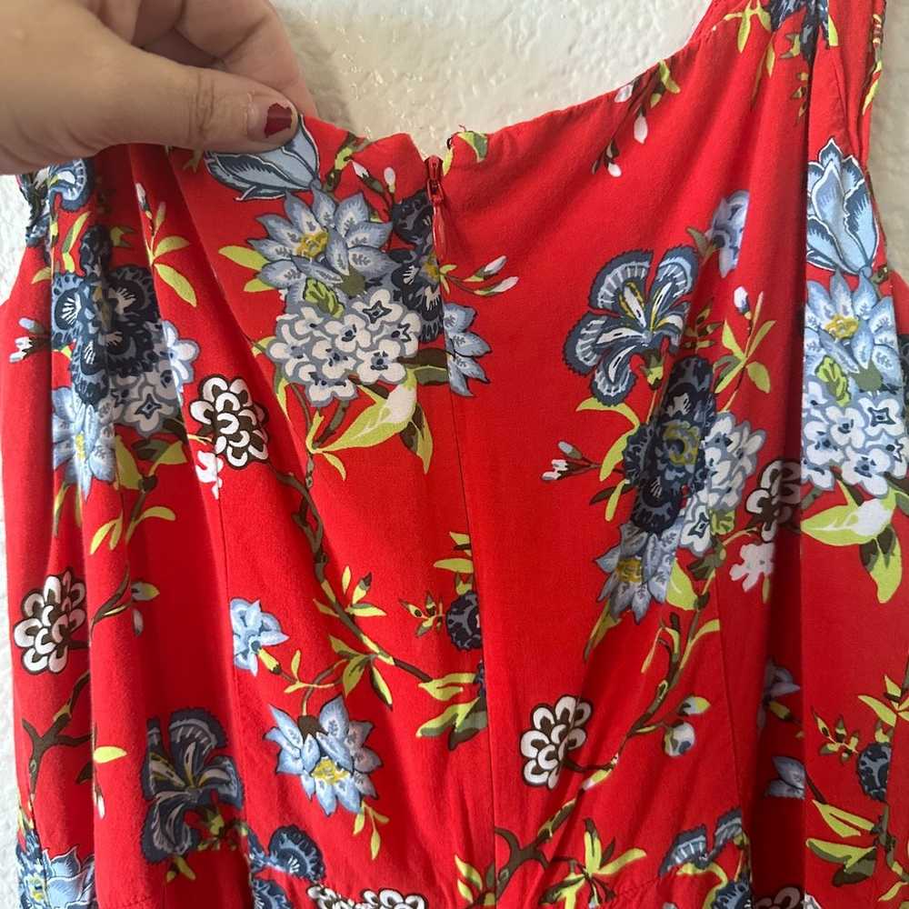 LOFT Red Blue Floral Jumpsuit Pockets Size 6 - image 8