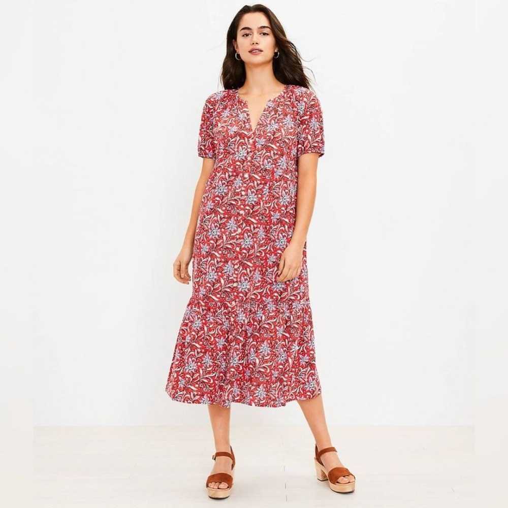 LOFT Floral Tiered Midi Floral Pocket Shirtdress … - image 1