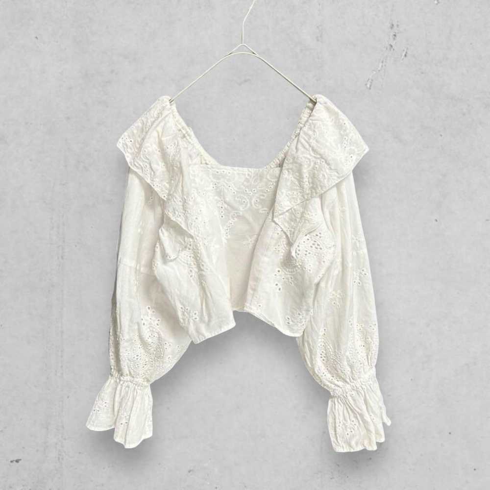 t547 Mystic Vintage Panel Lace Blouse Cropped Whi… - image 1