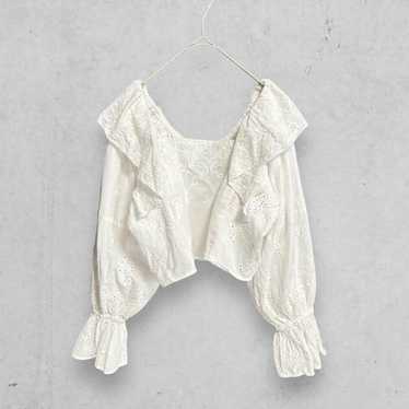 t547 Mystic Vintage Panel Lace Blouse Cropped Whi… - image 1