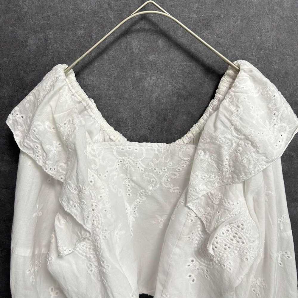 t547 Mystic Vintage Panel Lace Blouse Cropped Whi… - image 3