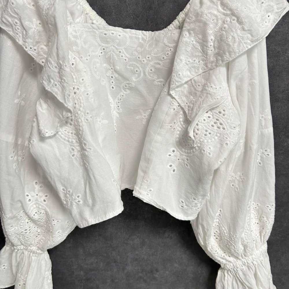 t547 Mystic Vintage Panel Lace Blouse Cropped Whi… - image 4