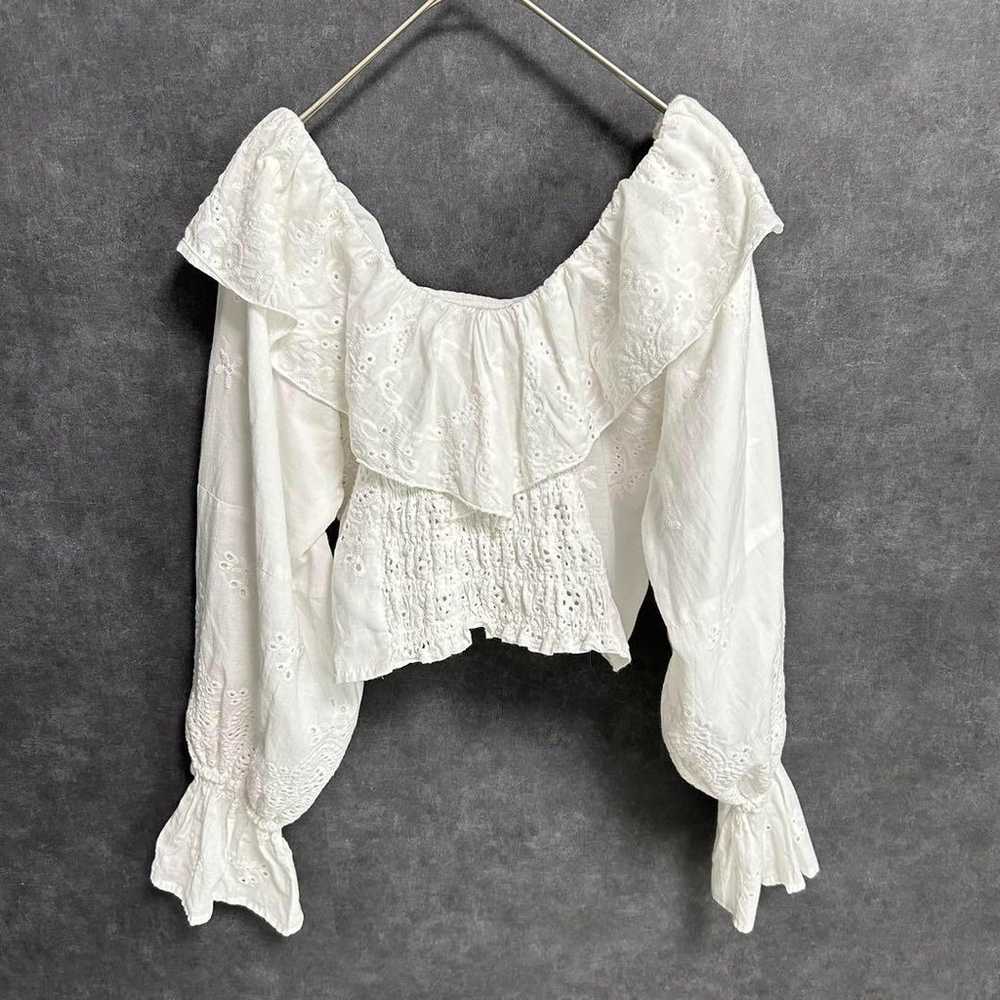 t547 Mystic Vintage Panel Lace Blouse Cropped Whi… - image 9