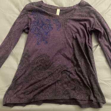 Y2k Dark Purple Vintage Long Sleeve With Rhineston