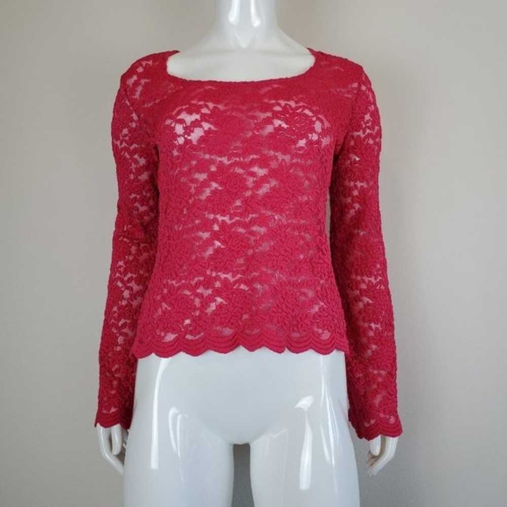 Vintage Y2K Forenza Pink Lace Bell-Sleeved Top - image 2