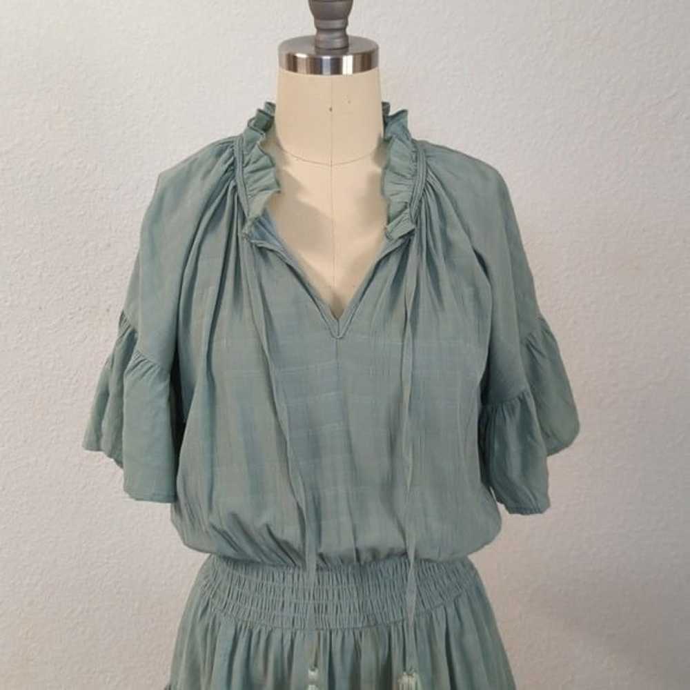 Entro Ruffle V Neck Bell Sleeve Blouson Dress Gre… - image 3