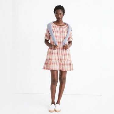 Madewell Plaid Ruffle-Sleeve Popover Mini Dress Si