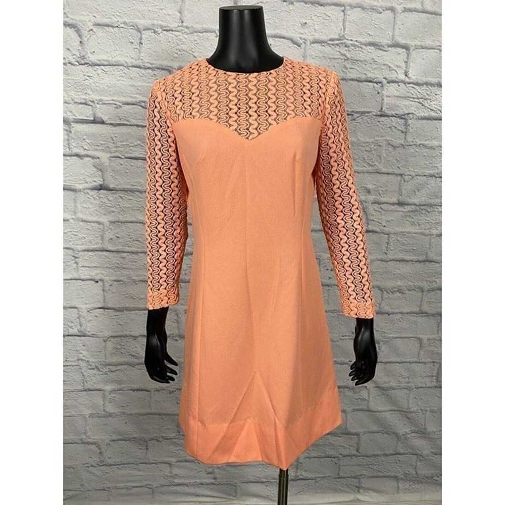 Women's Orange Dress Long Sleeve Zigzag Lace Patt… - image 1