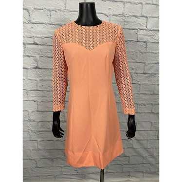 Women's Orange Dress Long Sleeve Zigzag Lace Patt… - image 1