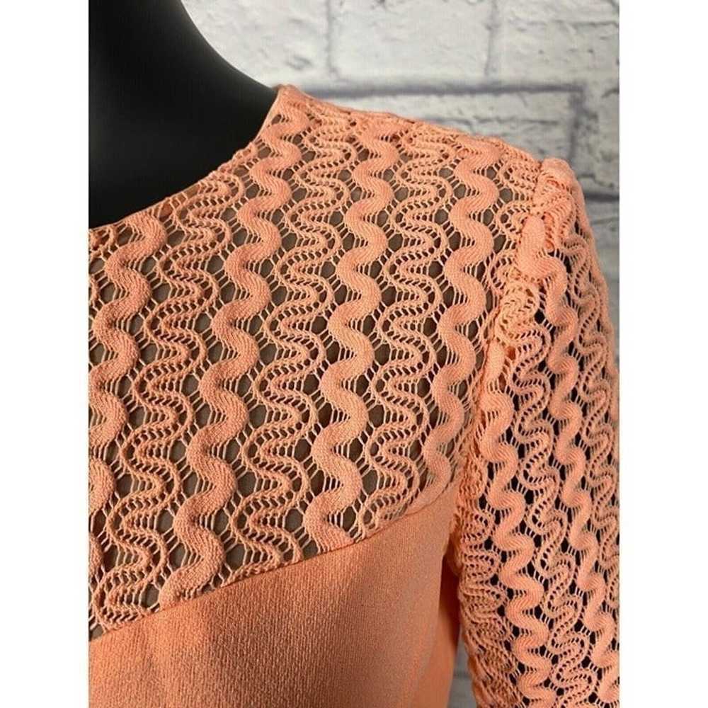 Women's Orange Dress Long Sleeve Zigzag Lace Patt… - image 3