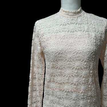 Vintage All-Lace Pullover Pink Floral Pattern All… - image 1