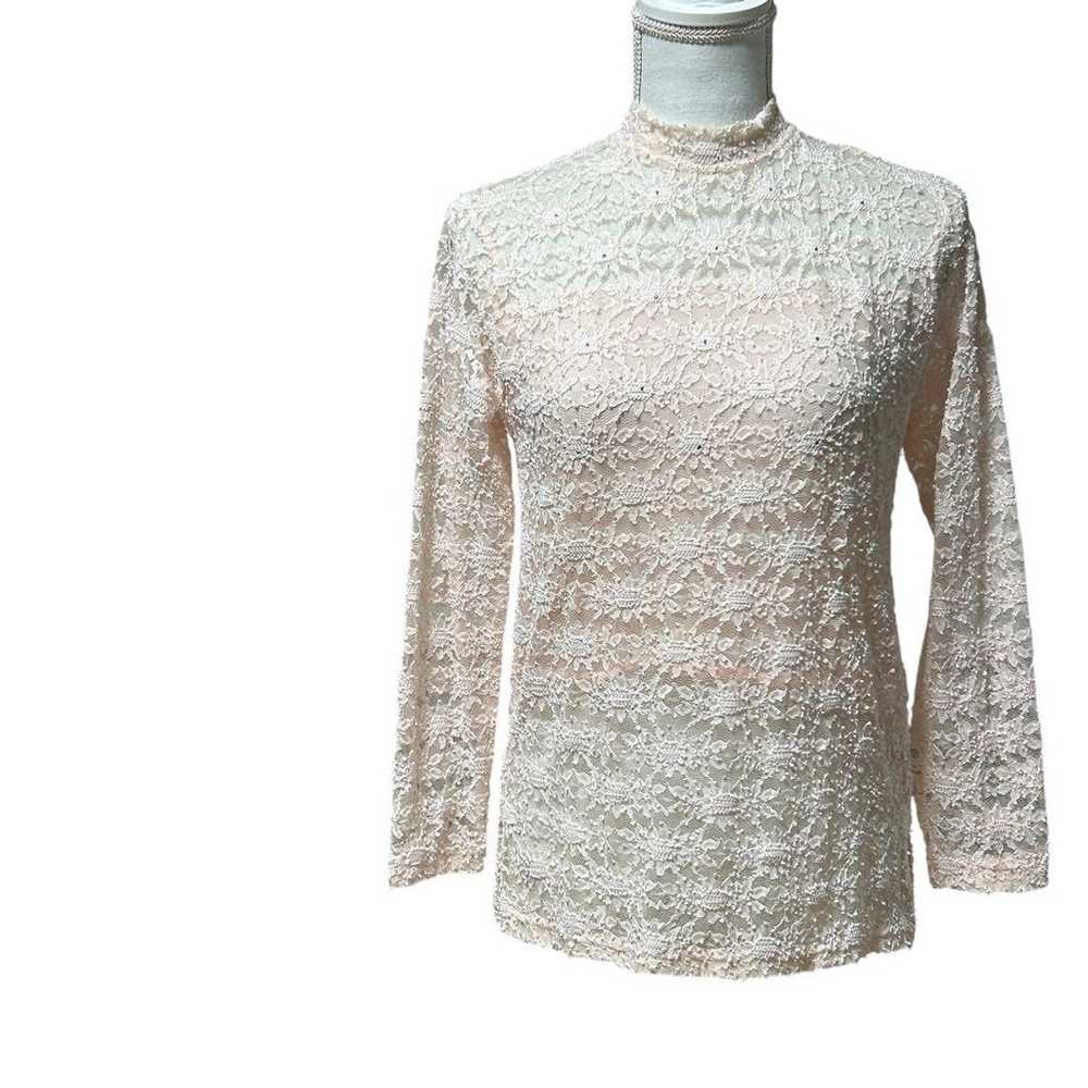 Vintage All-Lace Pullover Pink Floral Pattern All… - image 2