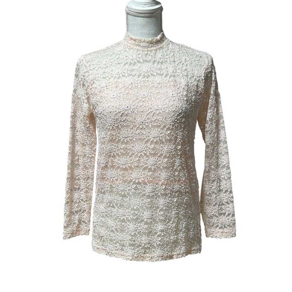 Vintage All-Lace Pullover Pink Floral Pattern All… - image 3