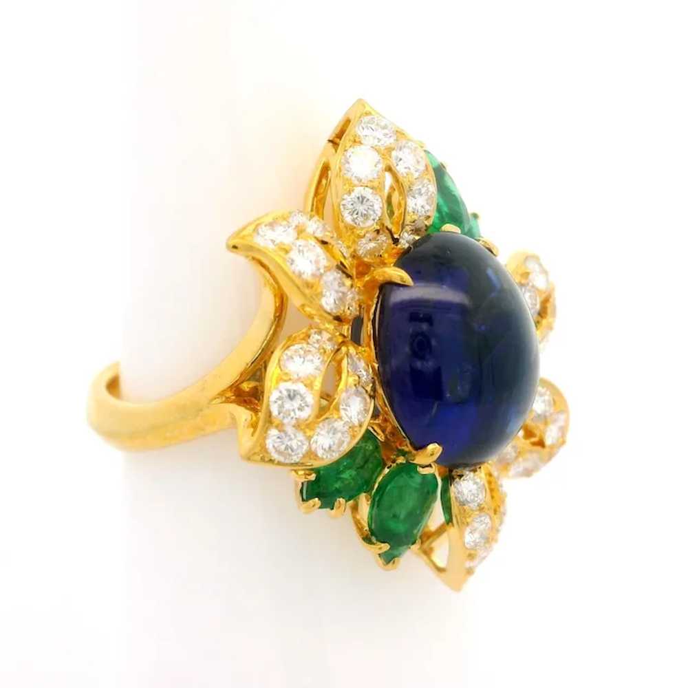 18k Yellow Gold GIA 7.27ctw Cabochon Sapphire Eme… - image 2