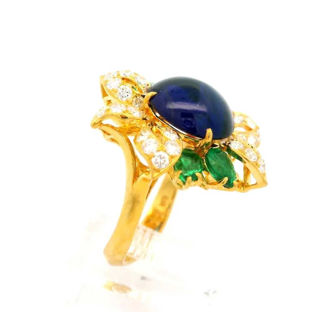 18k Yellow Gold GIA 7.27ctw Cabochon Sapphire Eme… - image 4