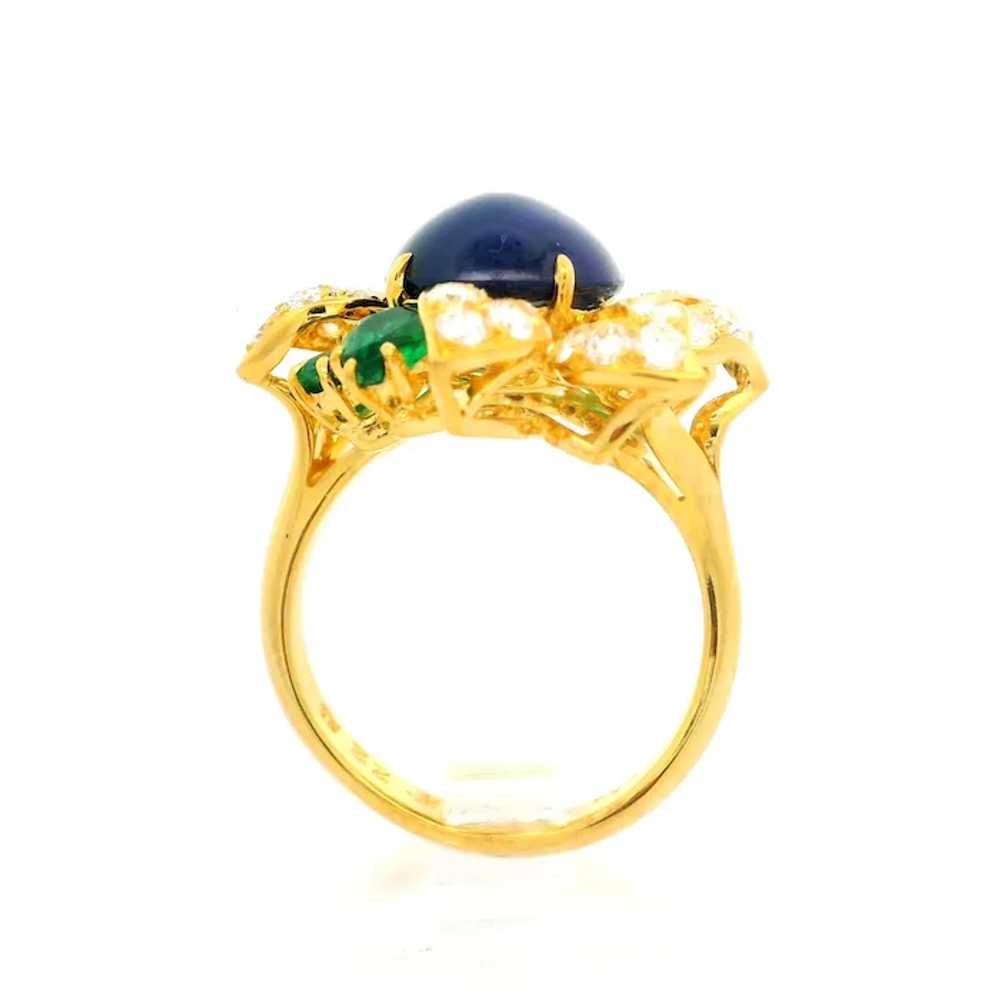 18k Yellow Gold GIA 7.27ctw Cabochon Sapphire Eme… - image 5