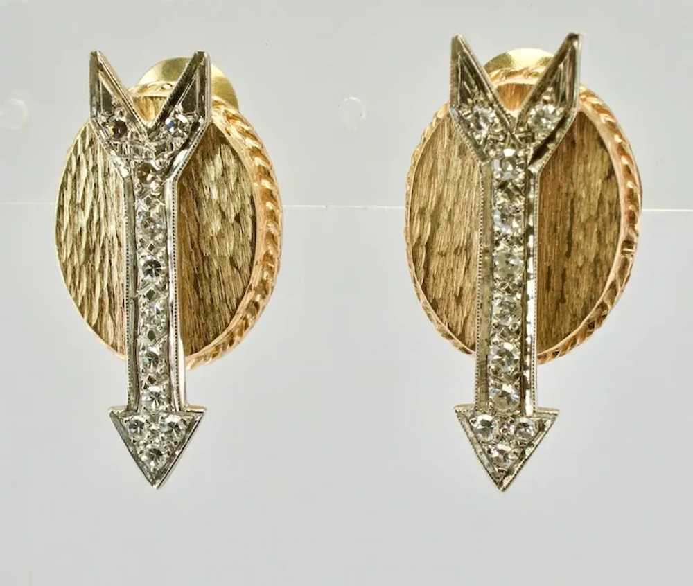 Natural Diamond Arrow Earrings Vintage 14K Gold G… - image 8