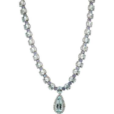 Natural Tanzanite Diamond Aquamarine Necklace 14K 