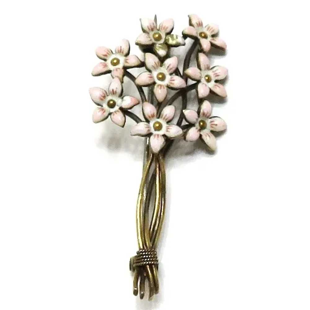 Antique Victorian 14K With Enamel Flowers Brooch - image 3