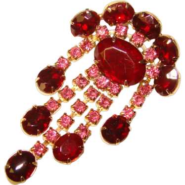 Fabulous LA REL Signed Red & Pink Rhinestone Dangl