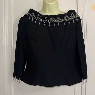 Vintage 60s dressy beaded & sequined black blouse