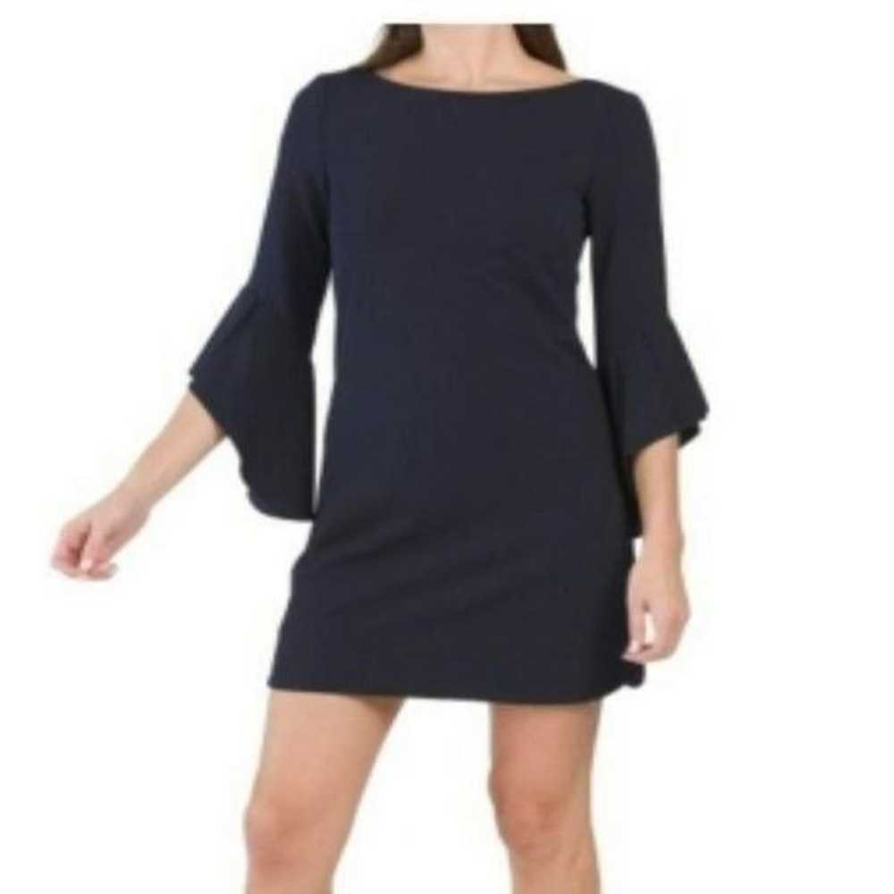 VINCE CAMUTO Bell Sleeve Crepe Shift Dress Navy B… - image 2