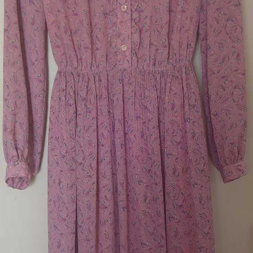 Retro pink floral frill long sleeve long dress - image 1