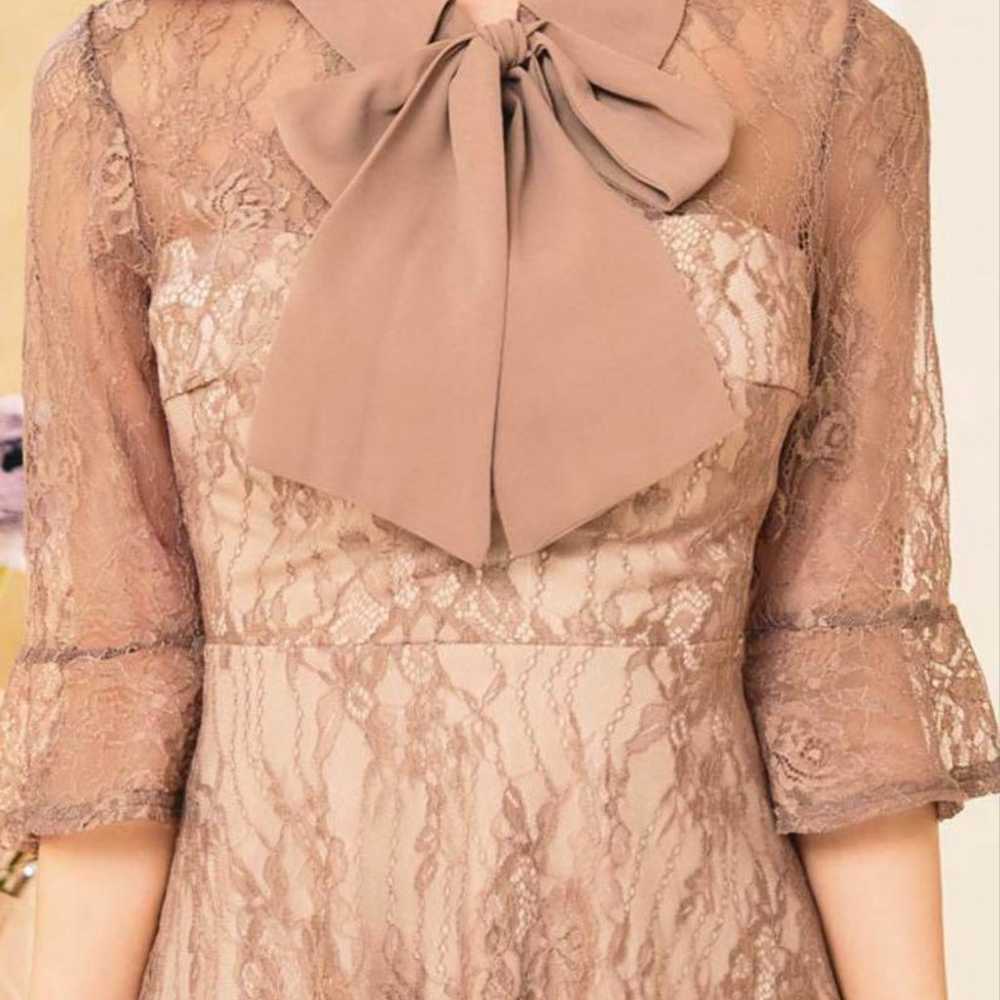 Dazzy All-Nude Lace Ribbon A-Line Mini Dress in G… - image 3