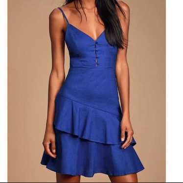 Lulus Brielle Cobalt Blue Linen Ruffle Sleeveless… - image 1