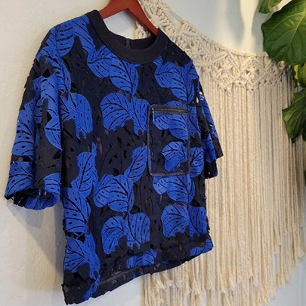 Jason Wu Blue Lace Floral Cutout Shirt Top Blouse… - image 2