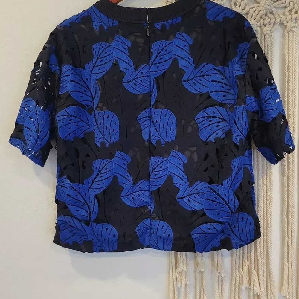 Jason Wu Blue Lace Floral Cutout Shirt Top Blouse… - image 7