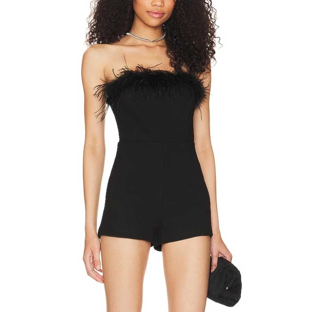 Superdown Feather Romper Black SMALL Strapless Bo… - image 1