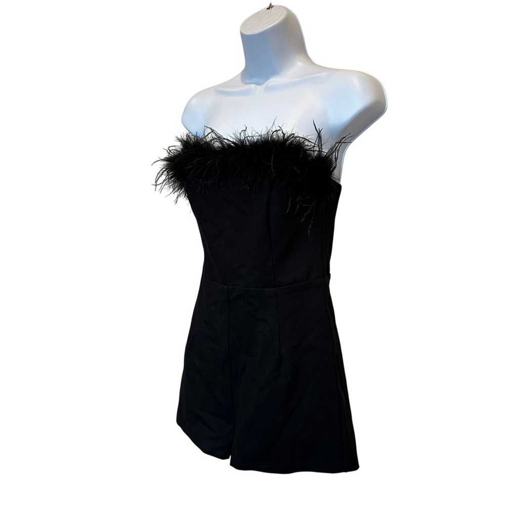 Superdown Feather Romper Black SMALL Strapless Bo… - image 4