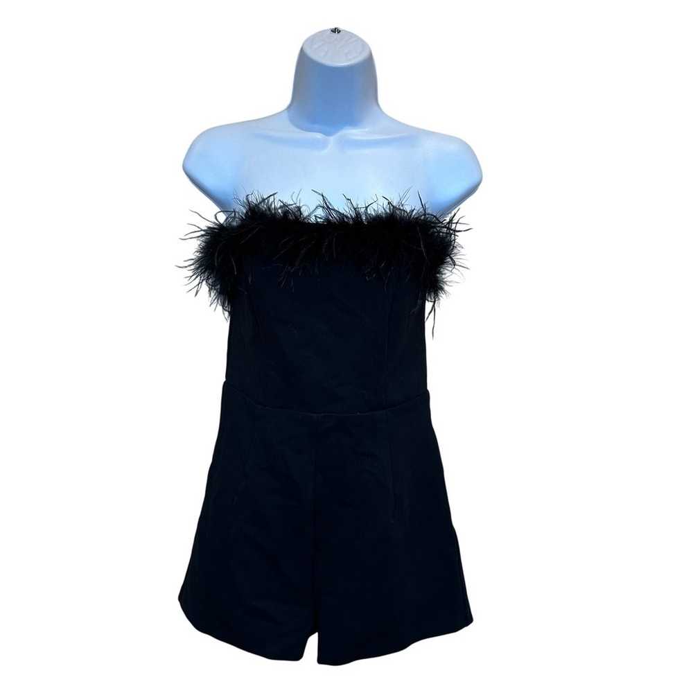 Superdown Feather Romper Black SMALL Strapless Bo… - image 5