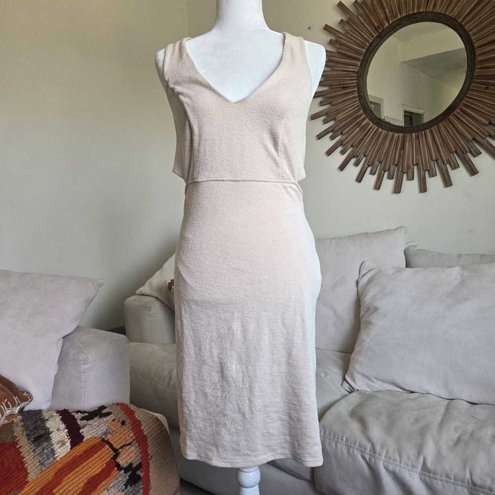 Free People Beige Ribbed Open Back Stretchy Dress - image 2