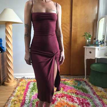 Reformation Red Burgundy Sleeveless High Slit Ribb