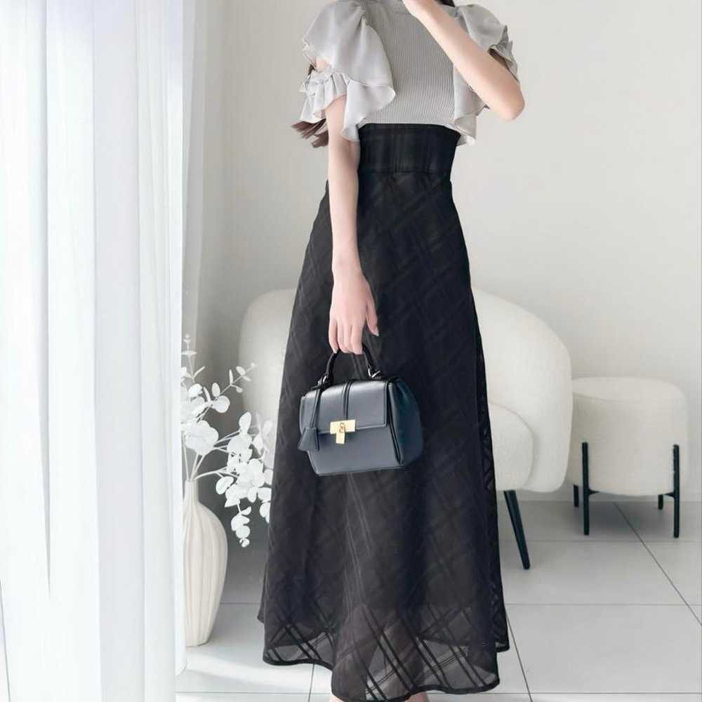 Gray frill top black long dress - image 2