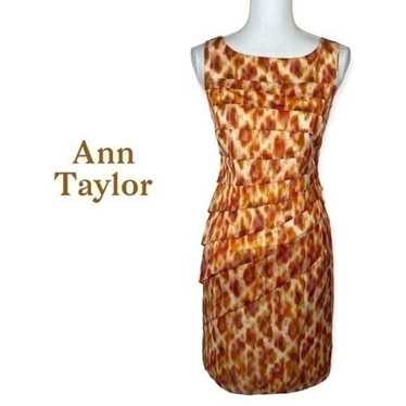 Ann Taylor Orange Silk Watercolor Print Fitted Pa… - image 1