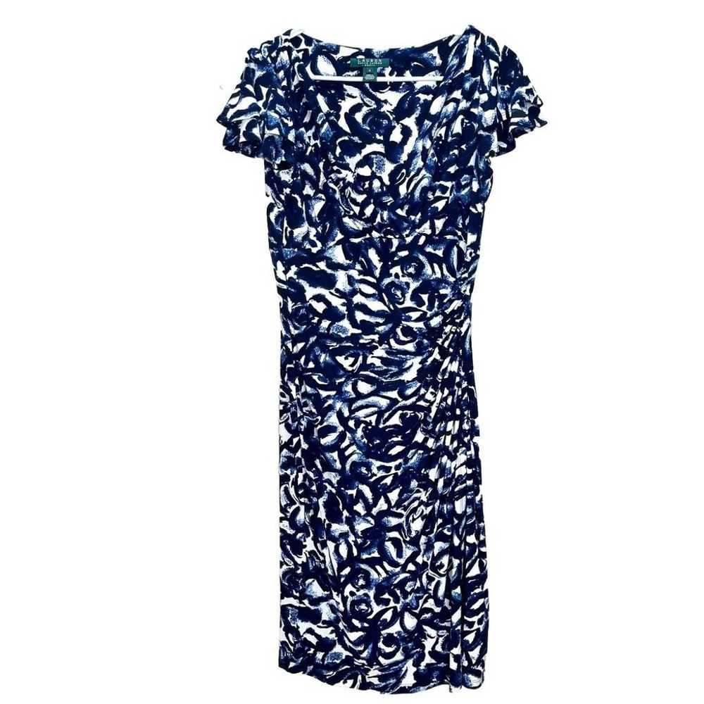 Ralph Lauren Blue White Floral Faux Wrap Flutter … - image 4