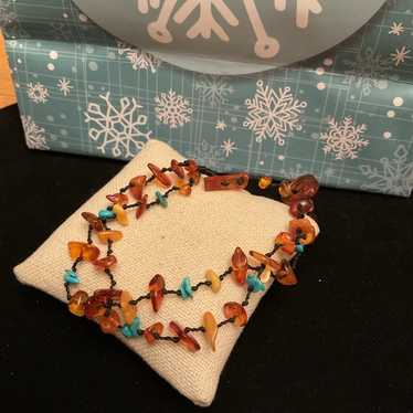 Amber and Turquoise Handmade Vintage Bracelet