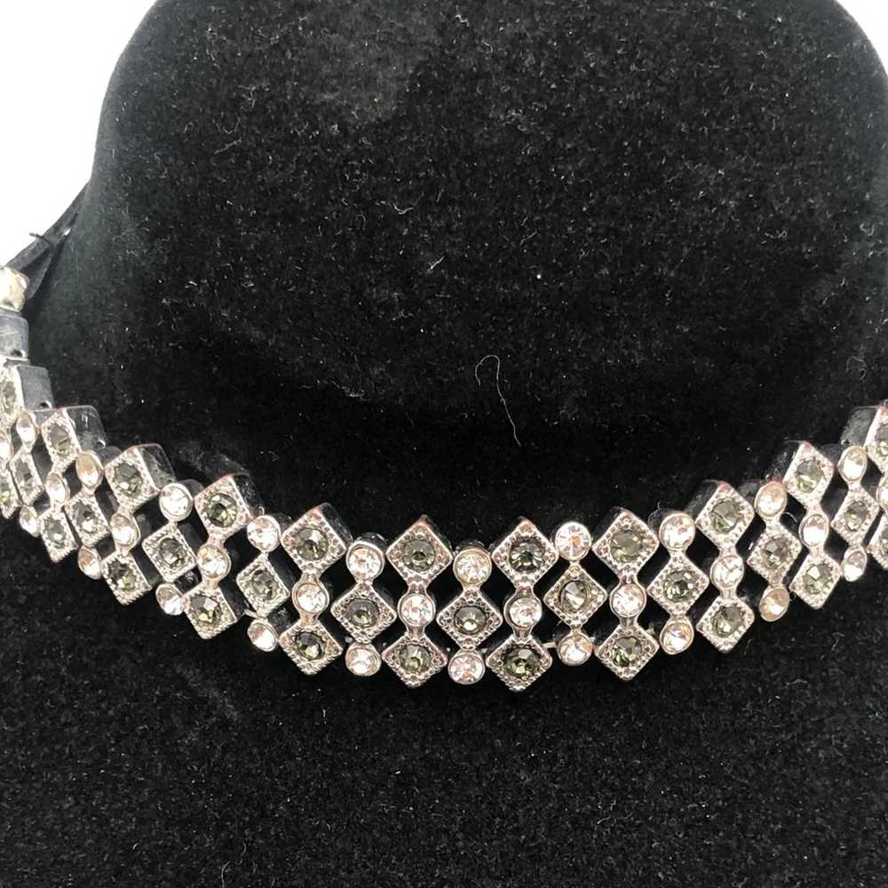 Vintage Grey & White Rhinestones Slave Choker - image 1