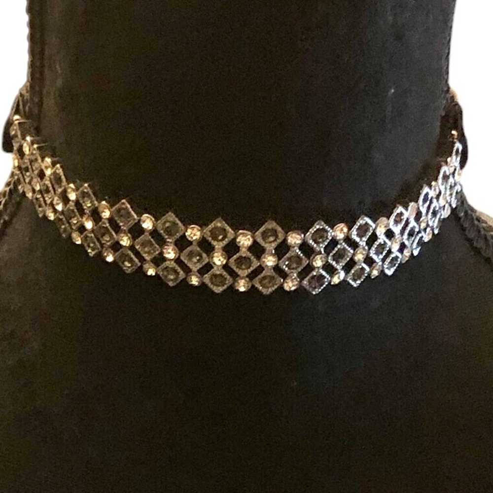 Vintage Grey & White Rhinestones Slave Choker - image 2