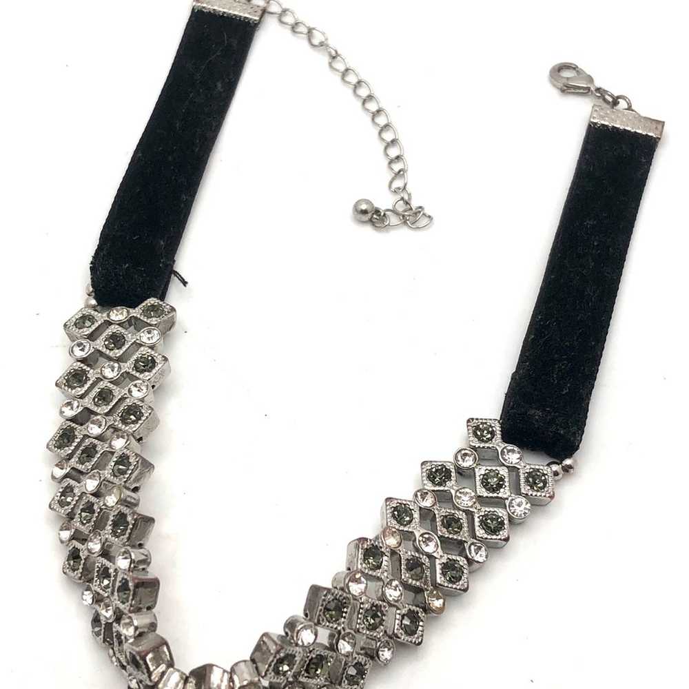 Vintage Grey & White Rhinestones Slave Choker - image 3