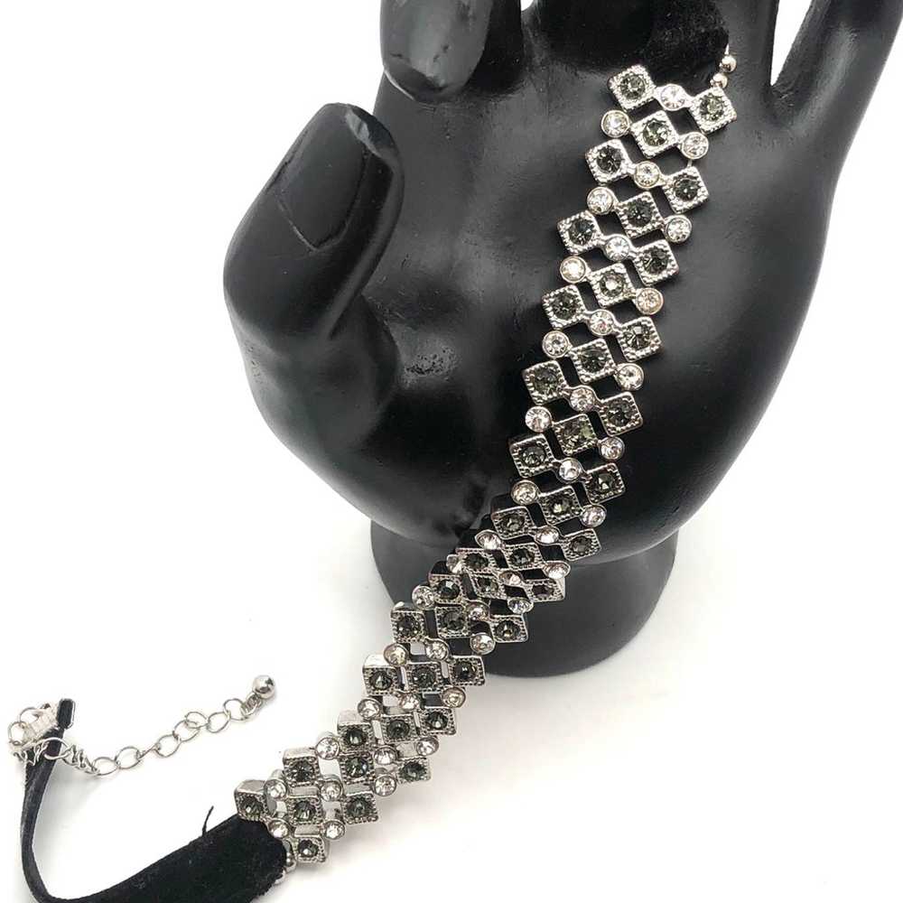 Vintage Grey & White Rhinestones Slave Choker - image 4