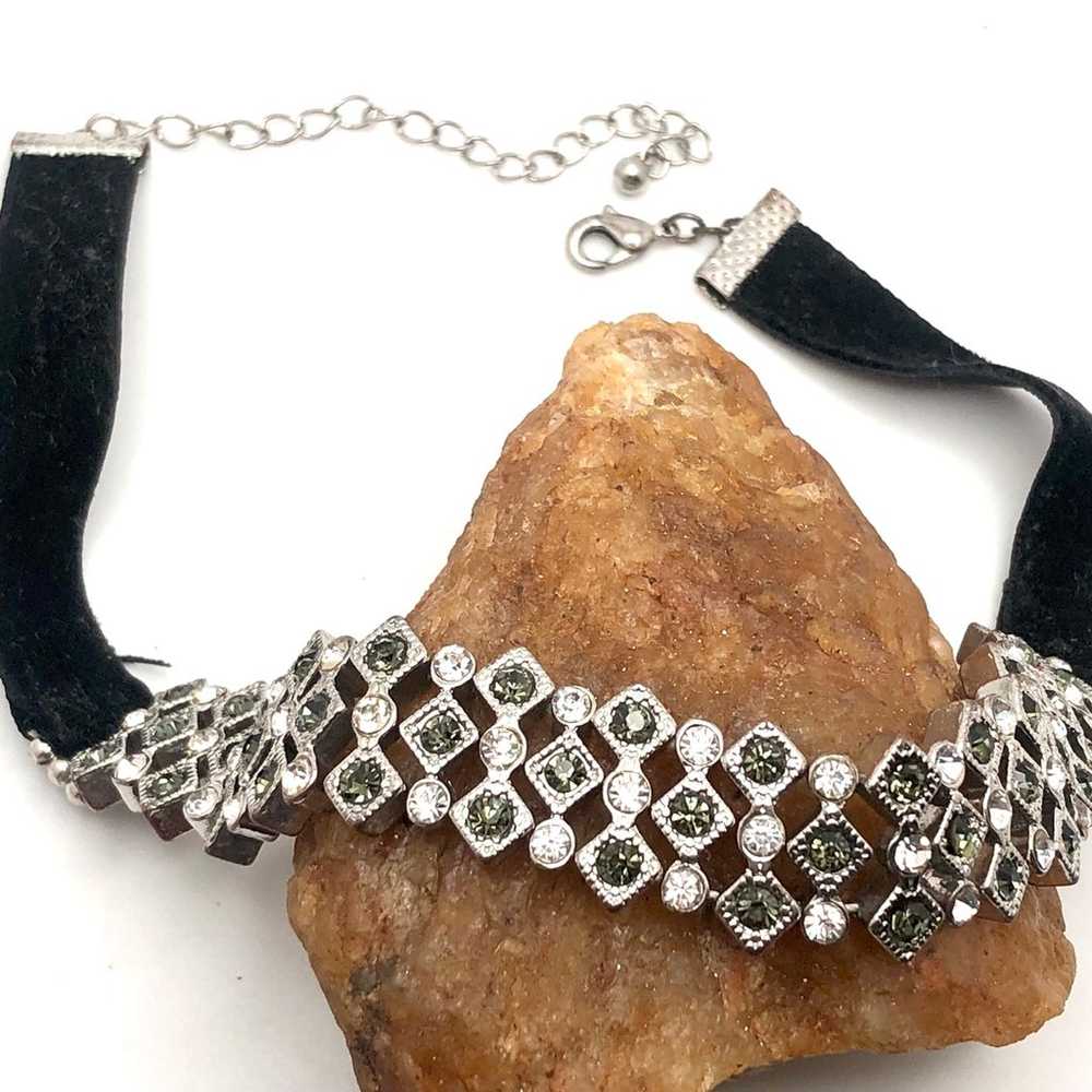 Vintage Grey & White Rhinestones Slave Choker - image 6