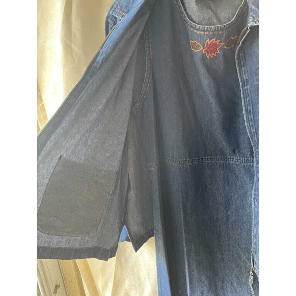 Vintage Embroidered Leaves Leaf Medium Denim Long… - image 4