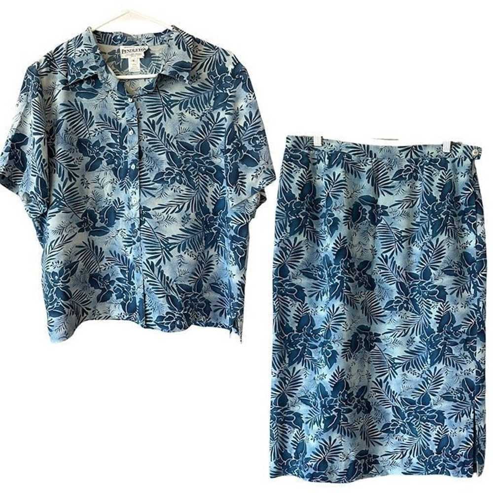 Pendleton 100% Silk 2 Piece Skirt and Top Hawaiia… - image 1