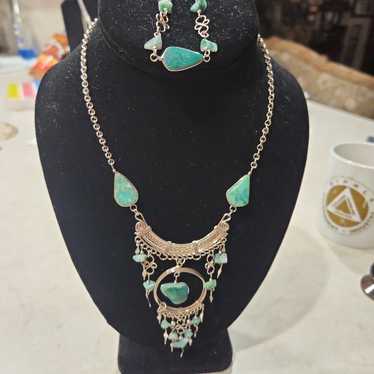 Beautiful Turquoise and Sterling Necklace and Bra… - image 1