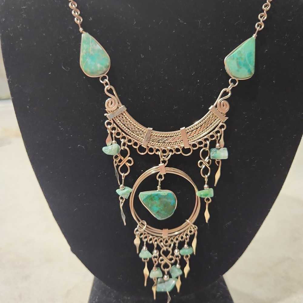 Beautiful Turquoise and Sterling Necklace and Bra… - image 2