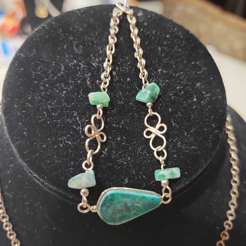 Beautiful Turquoise and Sterling Necklace and Bra… - image 3